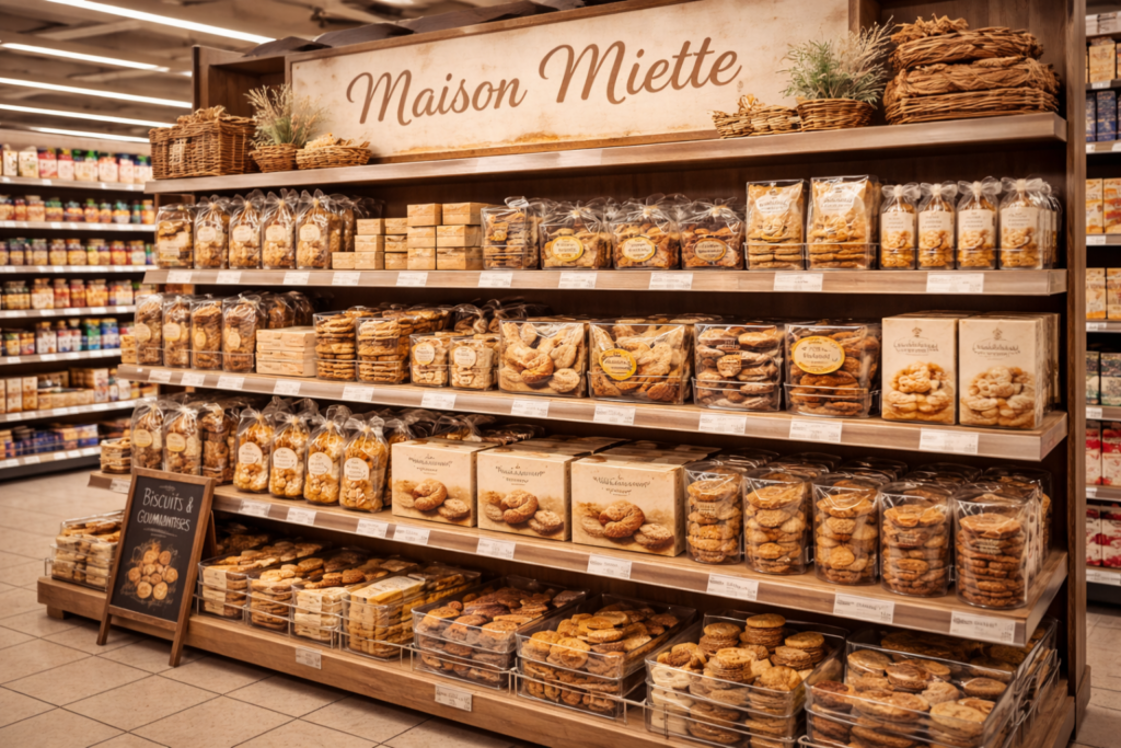 Étagère avec facing des produits Maison Miette