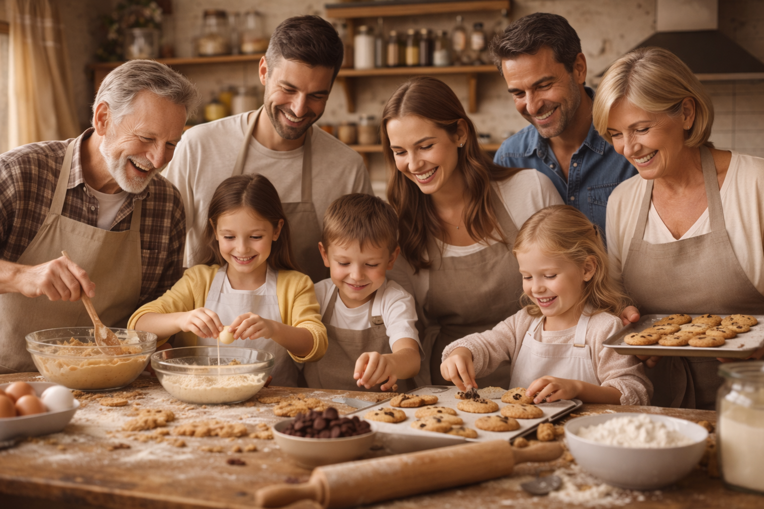Accueil Photo du famille nombreuse préparant des gateaux